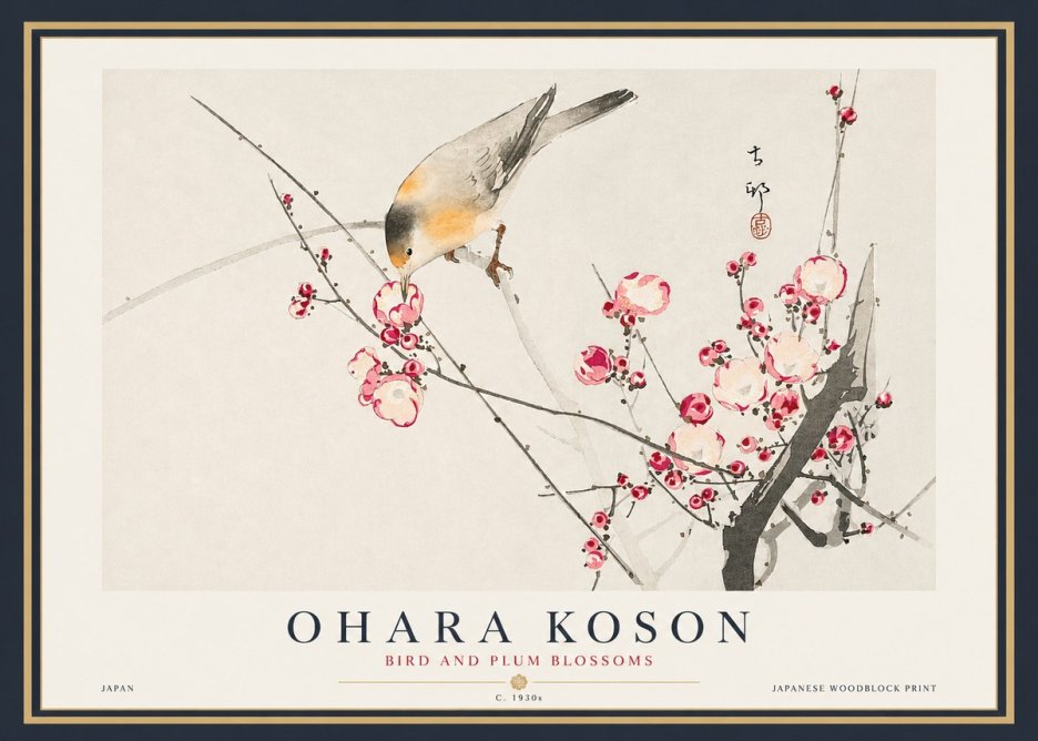 Ohara Koson Bird and Plum Blossoms No4 - Poster