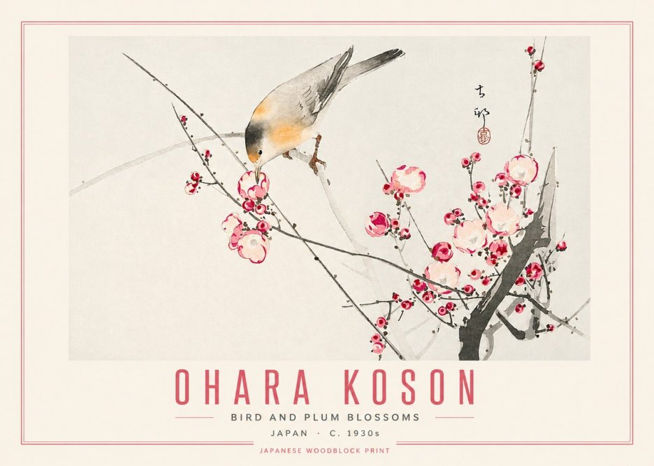 Ohara Koson Bird and Plum Blossoms No5 - Poster