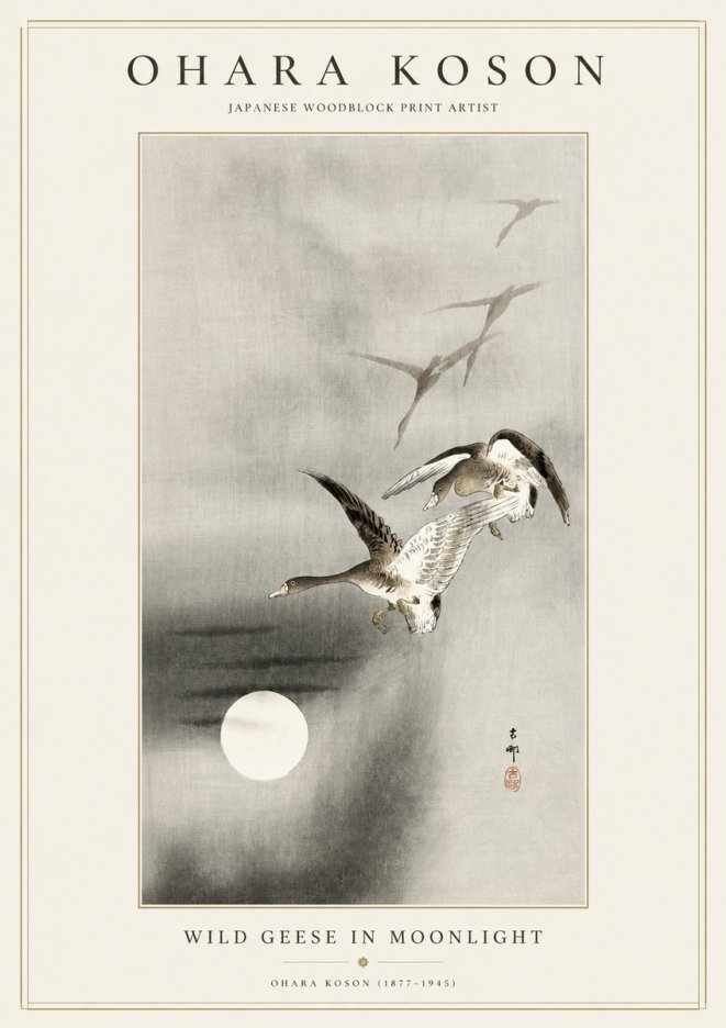 Ohara Koson Wild Geese in Moonlight II No1 - Poster