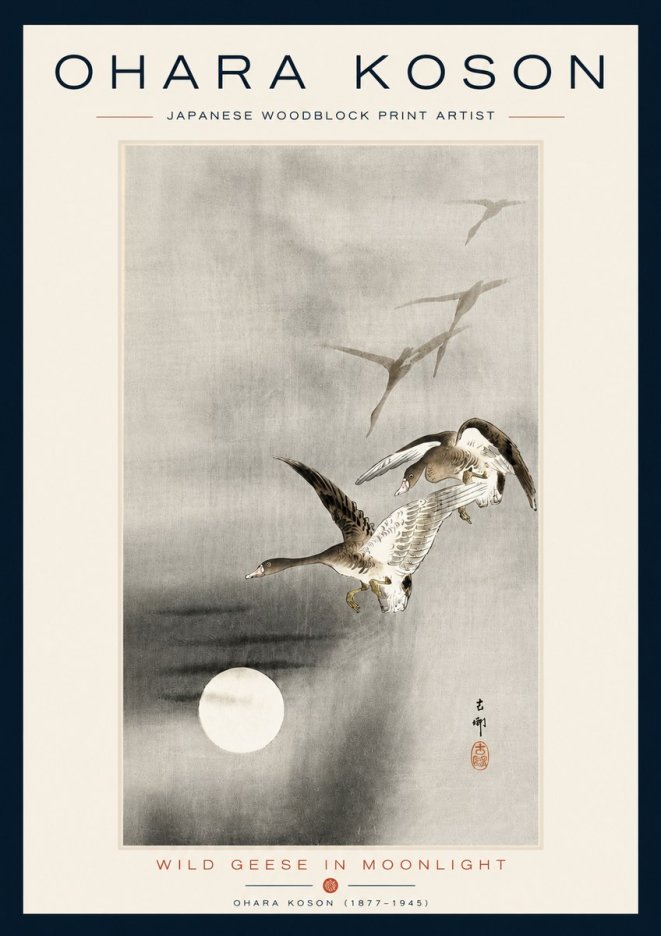Ohara Koson Wild Geese in Moonlight II No5 - Poster
