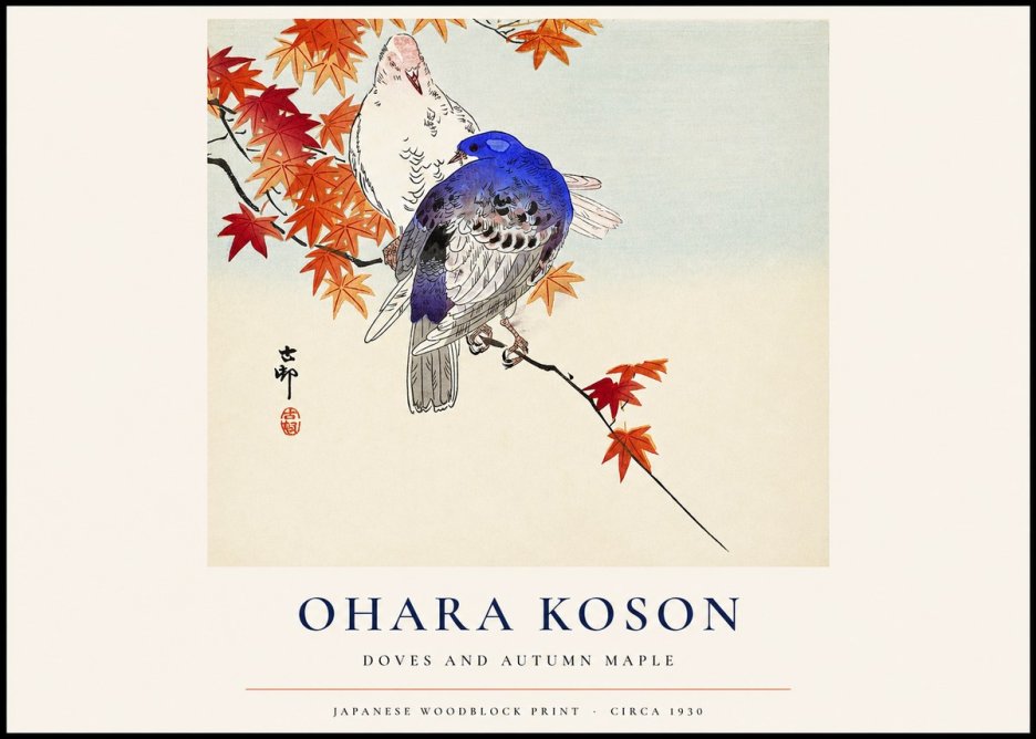 Ohara Koson Doves and Autumn Maple No1 - Poster