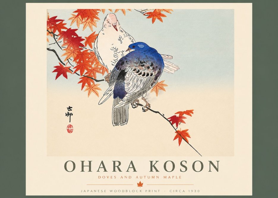 Ohara Koson Doves and Autumn Maple No4 - Poster