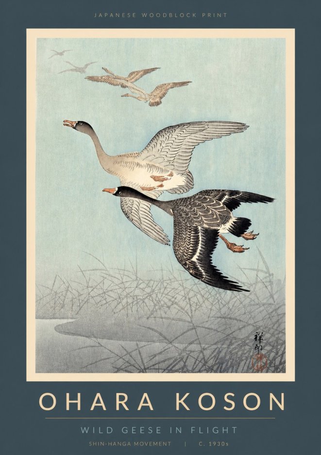 Ohara Koson Wild Geese in Flight II No2 - Poster