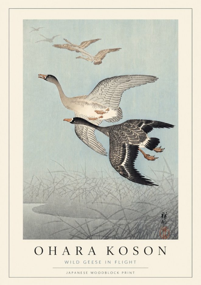 Ohara Koson Wild Geese in Flight II No3 - Poster