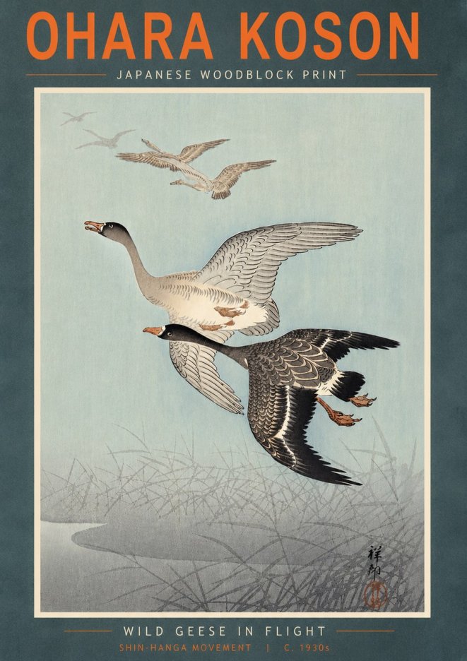 Ohara Koson Wild Geese in Flight II No5 - Poster