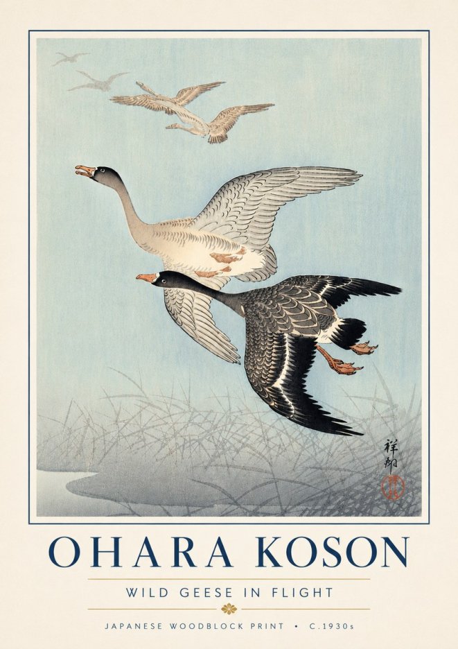 Ohara Koson Wild Geese in Flight II No6 - Poster