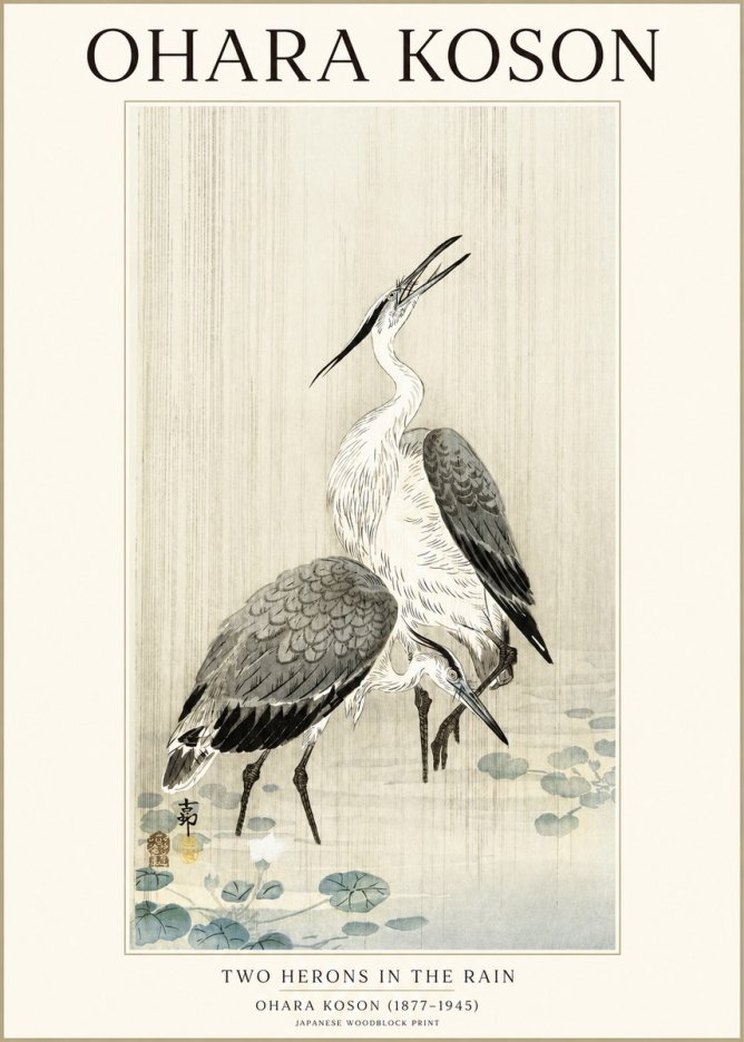 Ohara Koson Two Herons in the Rain No1 - Poster