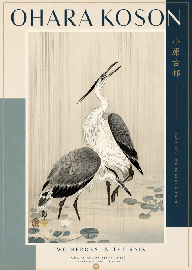 Ohara Koson Two Herons in the Rain No2 - Poster