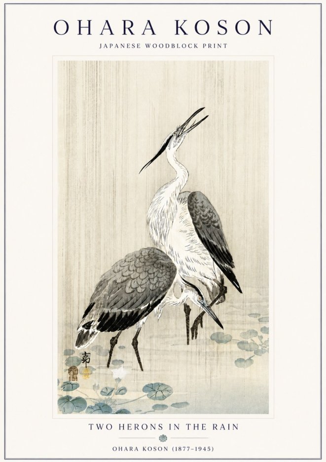 Ohara Koson Two Herons in the Rain No6 - Poster