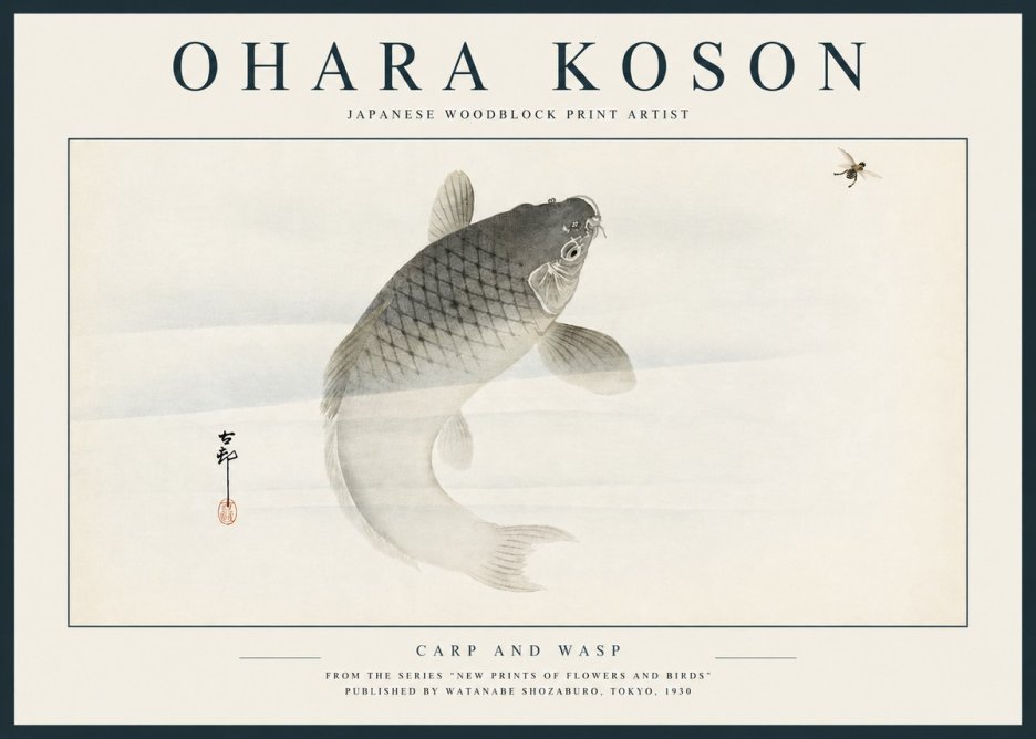 Ohara Koson Carp and Wasp No3 - Poster