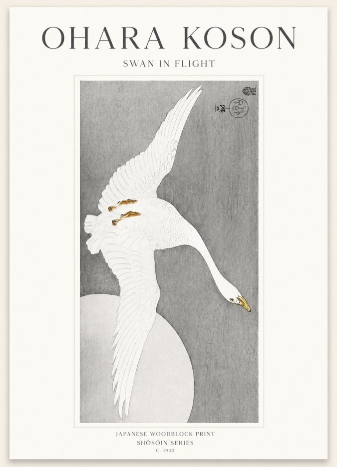 Ohara Koson Swan in Flight No1 - Poster