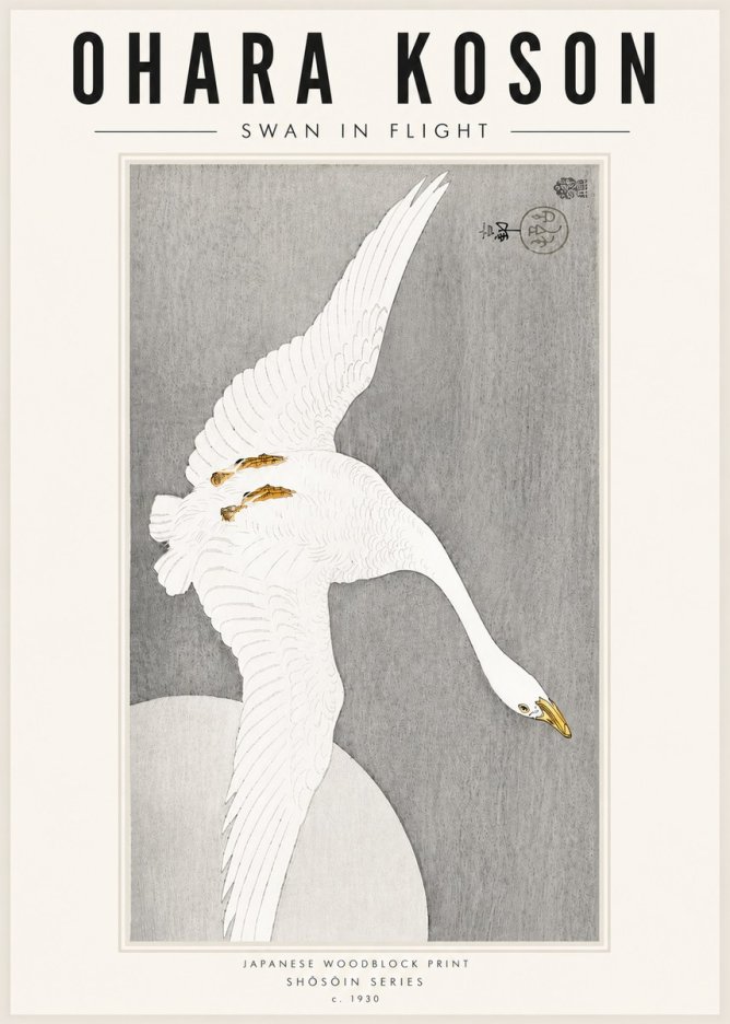 Ohara Koson Swan in Flight No5 - Poster