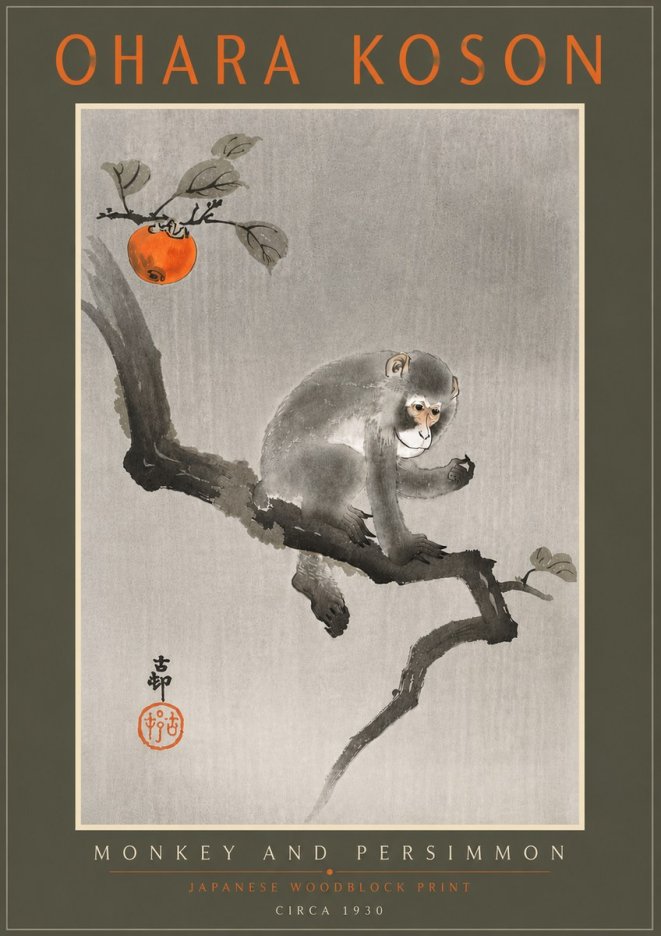 Ohara Koson Monkey and Persimmon No5 - Poster
