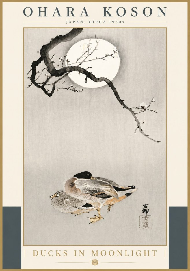 Ohara Koson Ducks in Moonlight No5 - Poster