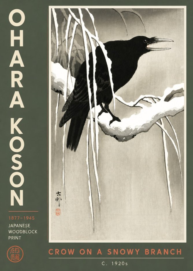 Ohara Koson Crow on a Snowy Branch III No3 - Poster