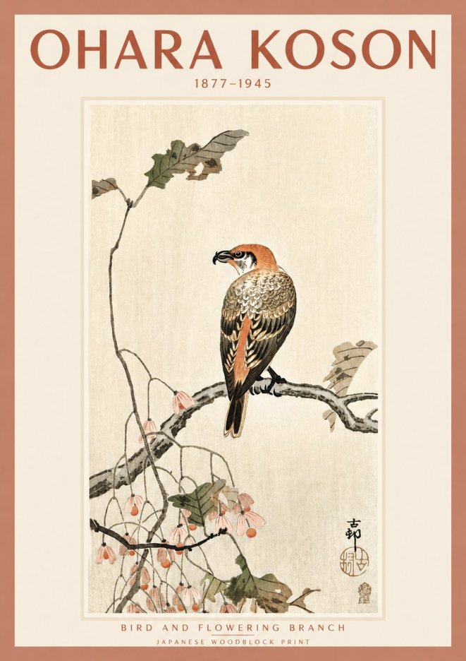 Ohara Koson Bird and Flowering Branch No2 - Poster