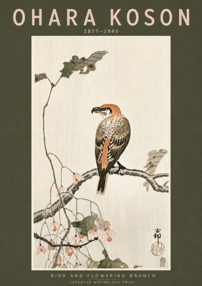 Ohara Koson Bird and Flowering Branch No3 - Poster