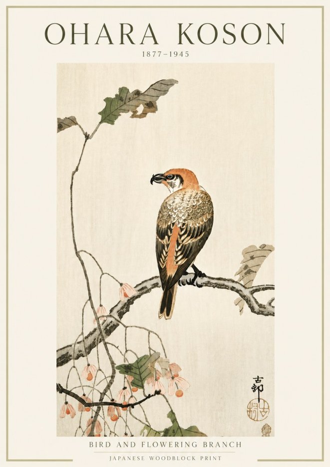 Ohara Koson Bird and Flowering Branch No5 - Poster