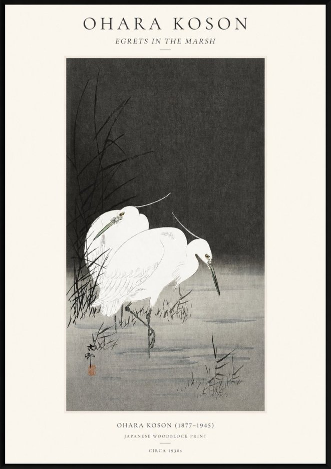 Ohara Koson Egrets in the Marsh No1 - Poster