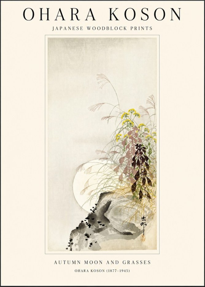 Ohara Koson Autumn Moon and Grasses No1 - Poster