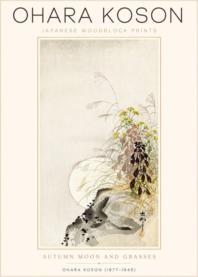 Ohara Koson Autumn Moon and Grasses No3 - Poster