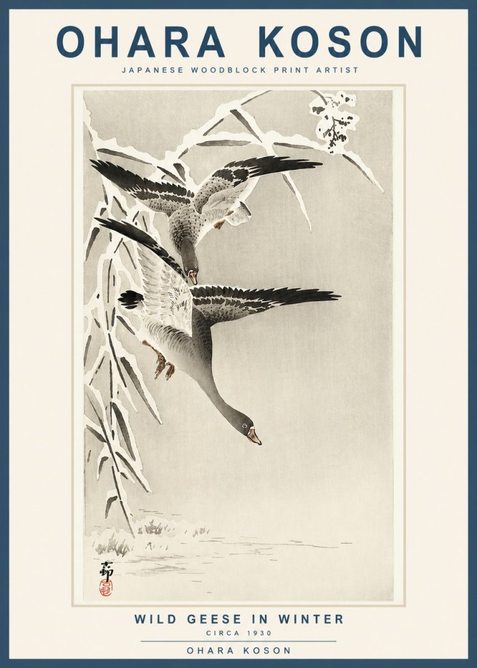 Ohara Koson Wild Geese in Winter No3 - Poster