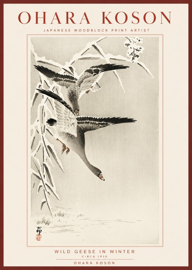 Ohara Koson Wild Geese in Winter No5 - Poster