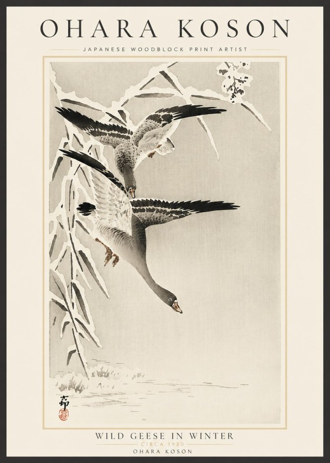 Ohara Koson Wild Geese in Winter No6 - Poster