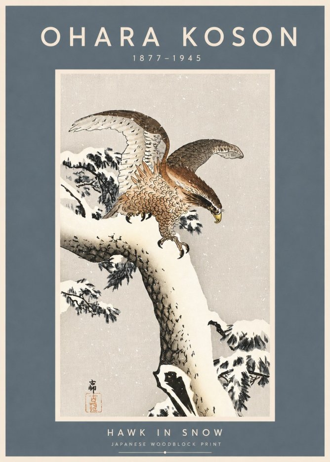 Ohara Koson Hawk in Snow No3 - Poster