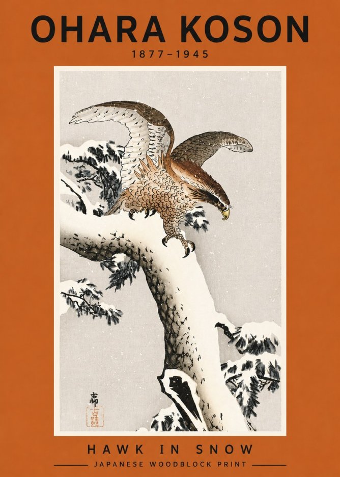 Ohara Koson Hawk in Snow No4 - Poster