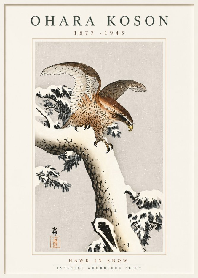 Ohara Koson Hawk in Snow No5 - Poster
