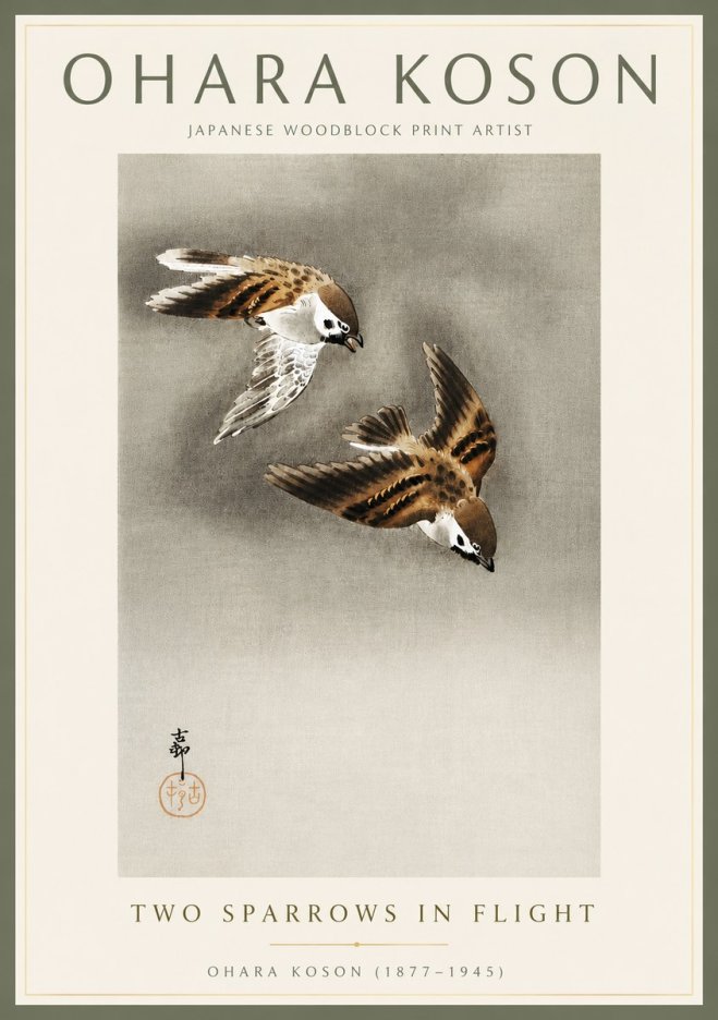 Ohara Koson Two Sparrows in Flight No4 - Poster