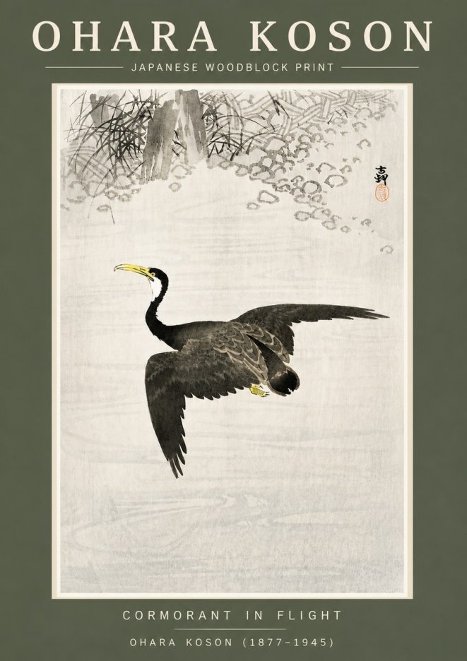Ohara Koson Cormorant in Flight No4 - Poster
