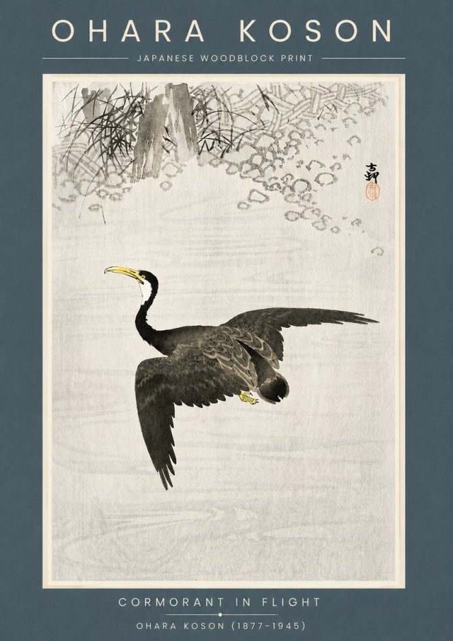 Ohara Koson Cormorant in Flight No6 - Poster