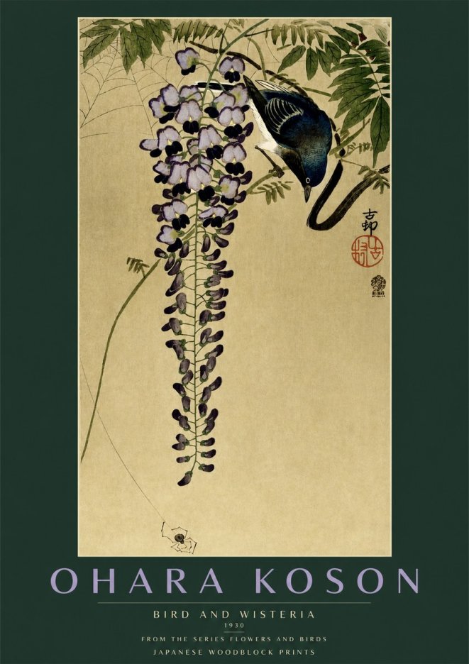 Ohara Koson Bird and Wisteria No2 - Poster