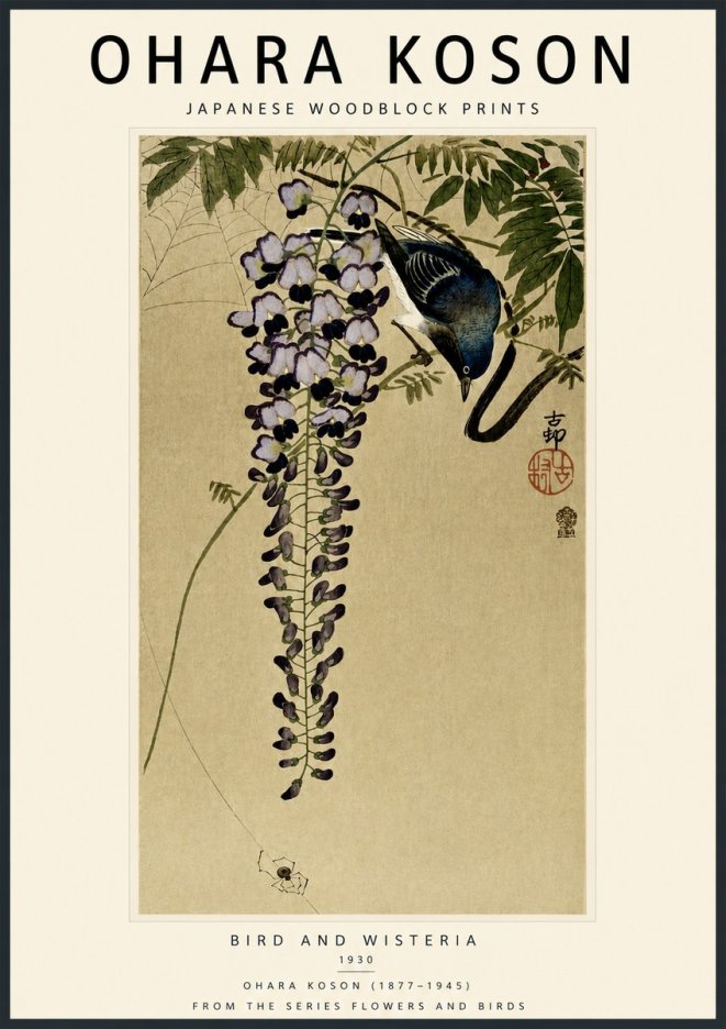 Ohara Koson Bird and Wisteria No5 - Poster