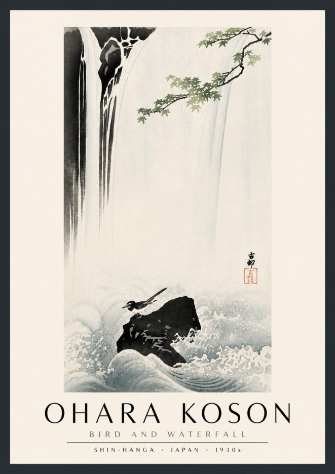 Ohara Koson Bird and Waterfall No5 - Poster