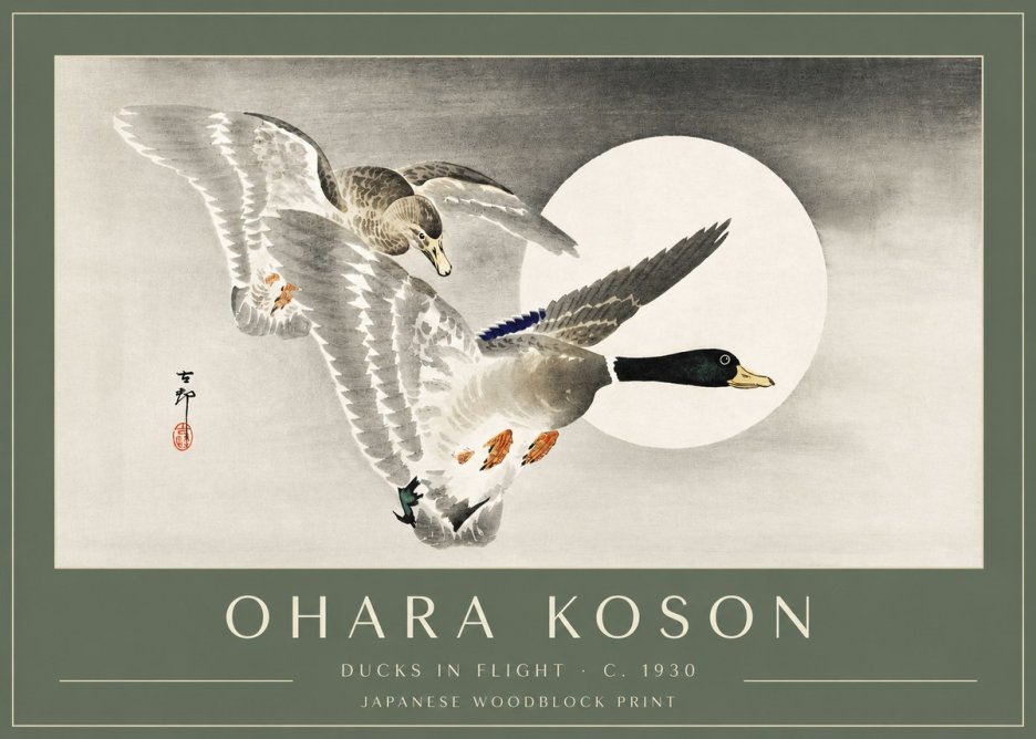 Ohara Koson Ducks in Flight No3 - Poster