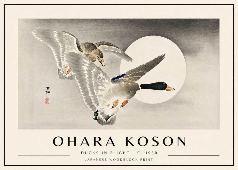 Ohara Koson Ducks in Flight No4 - Poster