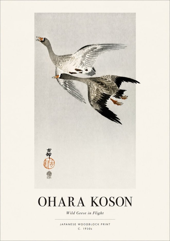 Ohara Koson Wild Geese in Flight III No1 - Poster