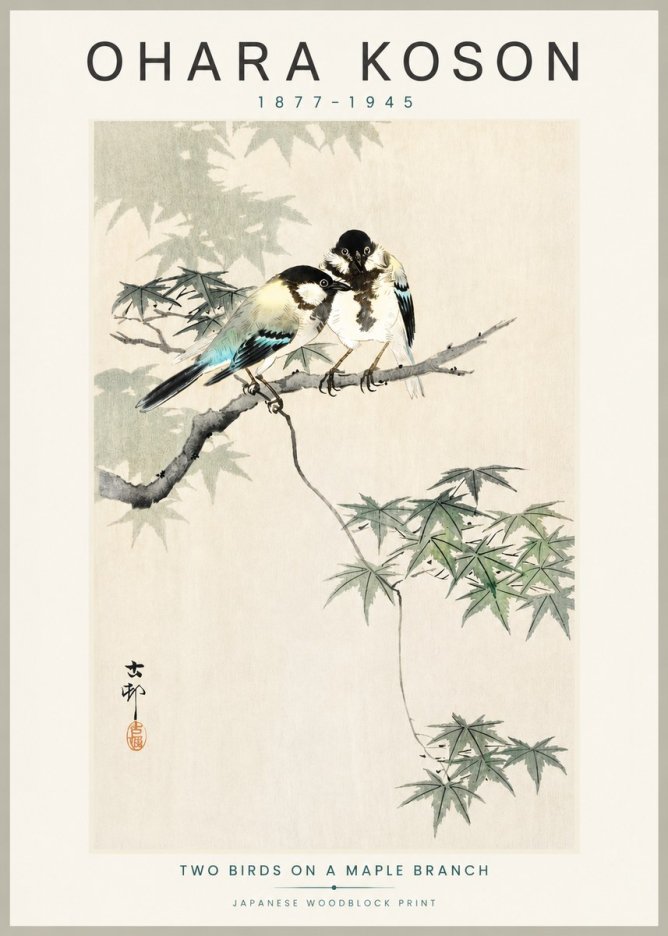 Ohara Koson Two Birds on a Maple Branch No3 - Poster