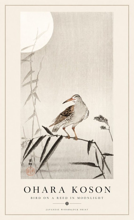 Ohara Koson Bird on a Reed in Moonlight No1 - Poster