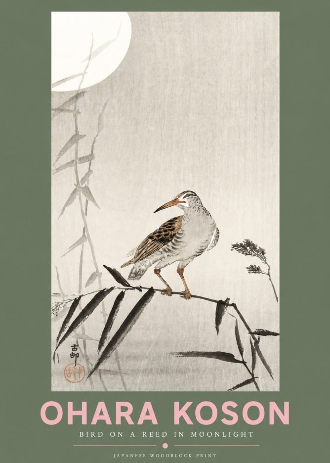 Ohara Koson Bird on a Reed in Moonlight No3 - Poster
