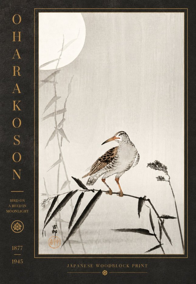 Ohara Koson Bird on a Reed in Moonlight No5 - Poster