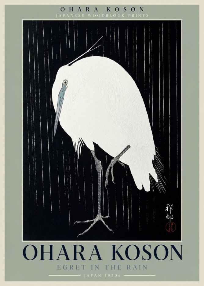 Ohara Koson Egret in the Rain I No2 - Poster