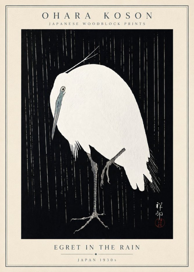 Ohara Koson Egret in the Rain I No5 - Poster