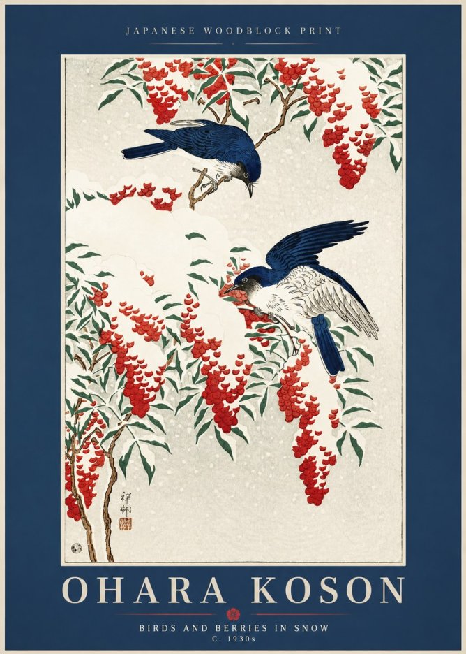 Ohara Koson Birds and Berries in Snow No2 - Poster