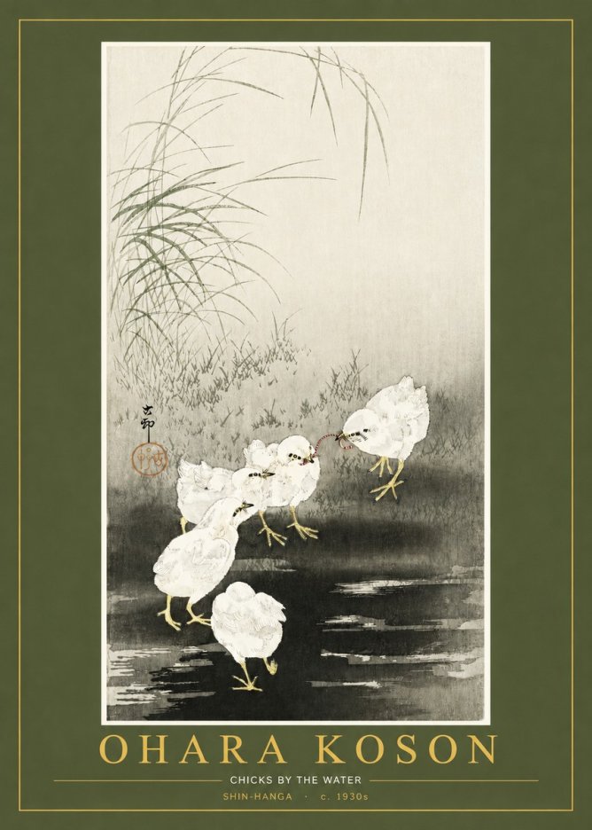 Ohara Koson Chicks by the Water No2 - Poster