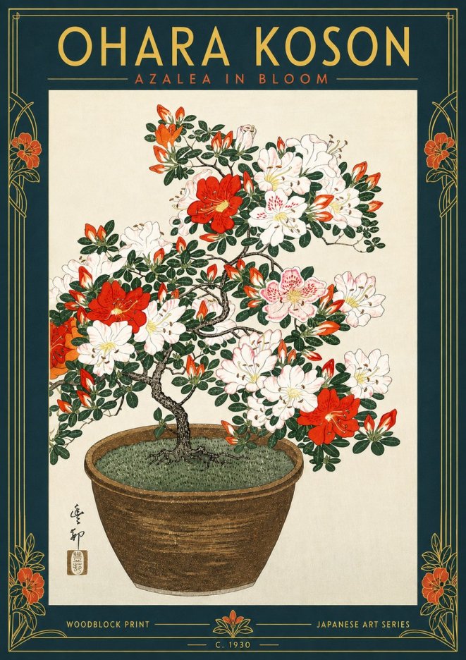 Ohara Koson Azalea in Bloom No5 - Poster