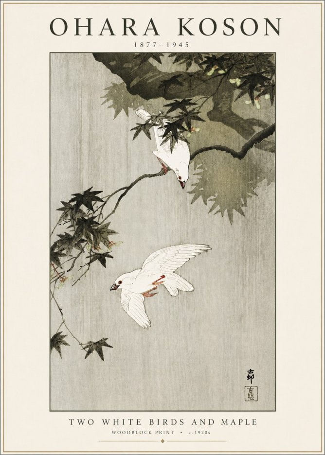 Ohara Koson Two White Birds and Maple No3 - Poster